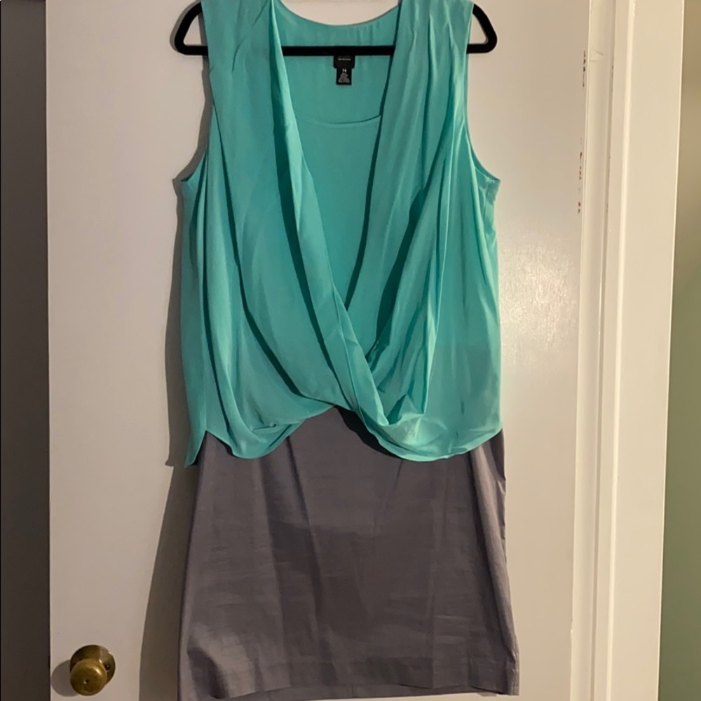 Aqua and grey midi Saks dress.  Size 14